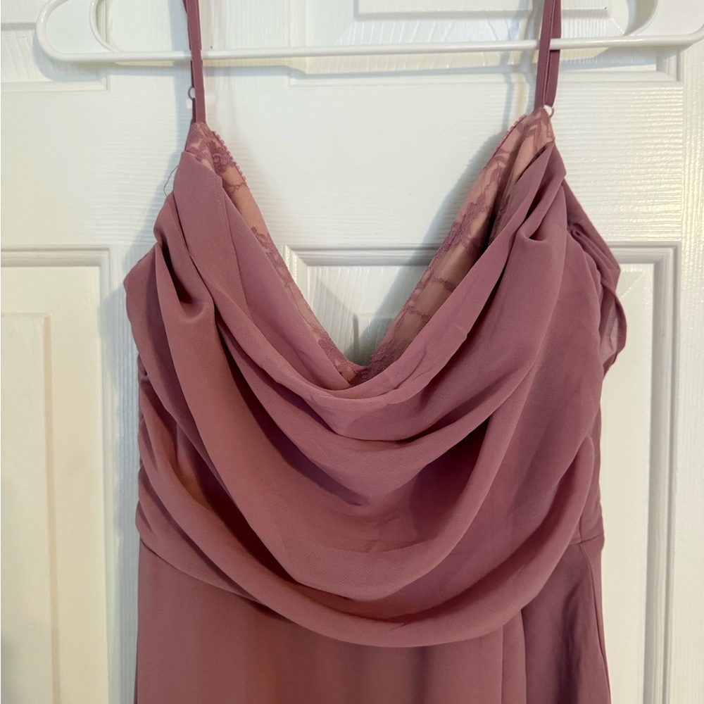 Fashion Nova Drape Me Chiffon and Lace Maxi Dress in Mauve Pink - Size M - Picture 8 of 10